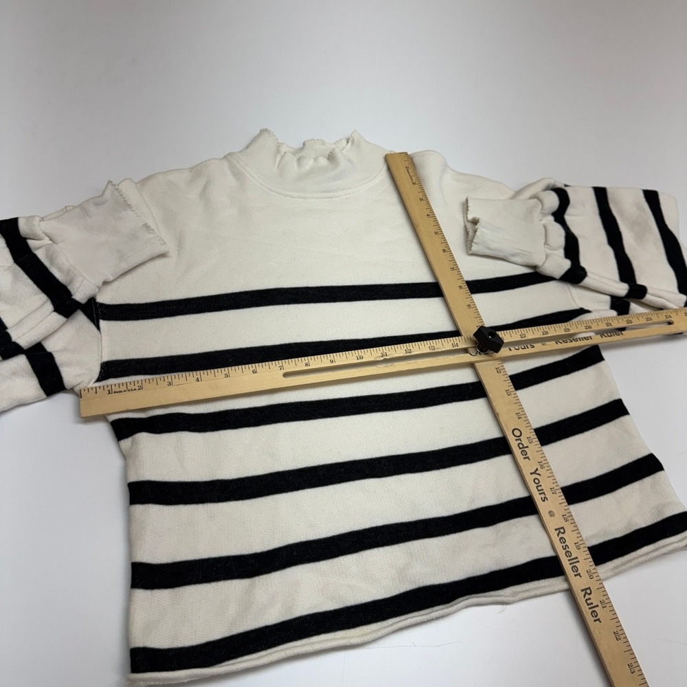 J.Crew Sweatshirt Womens Small White Black Terry Striped Nautical Coastal Preppy - Picture 8 of 10